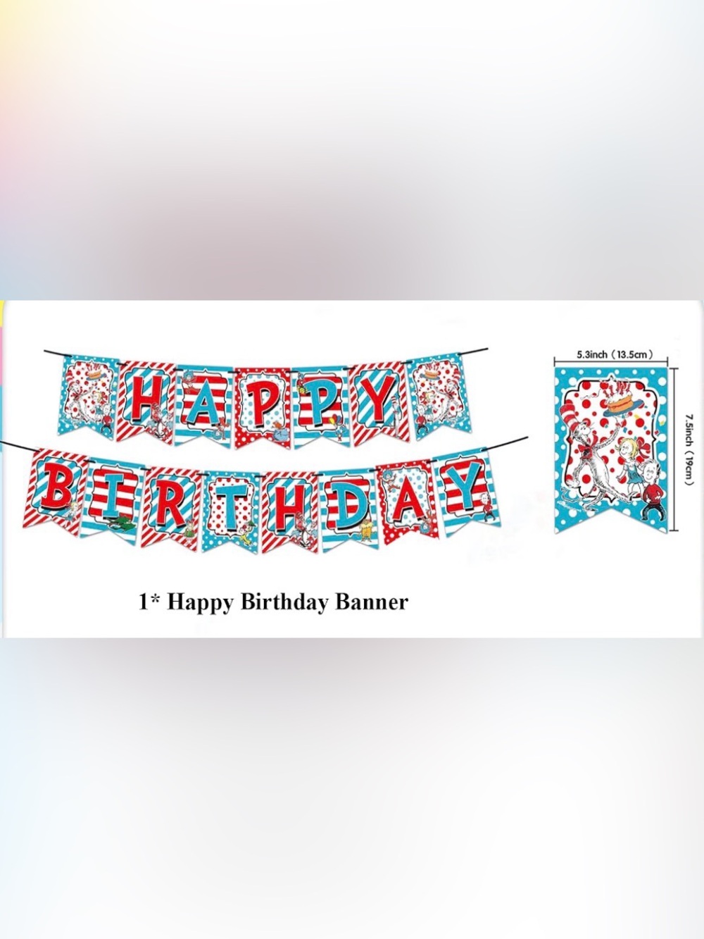 Dr. Seuss Happy Birthday Banner - Red & Blue